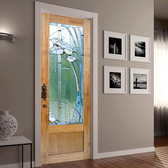artfanke 3D Stained Glass Door Sticker Peel and Stick 30.3"x78.7"- Self-Adhesive Retro Wood Door Murals Wallpaper - Waterproof Wall Decal for Home Decor (2 Sheets/Set) - Image 4