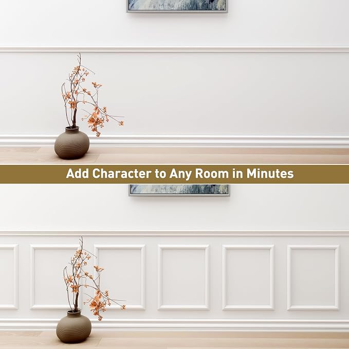 Peel and Stick Wall Molding Set,4 Frames, 16 x 20 Inch | Four 16 x 20 in pre-cut frames offer an easy DIY upgrade for bedrooms, hallways, doors, cabinets, and accent walls. - Image 6