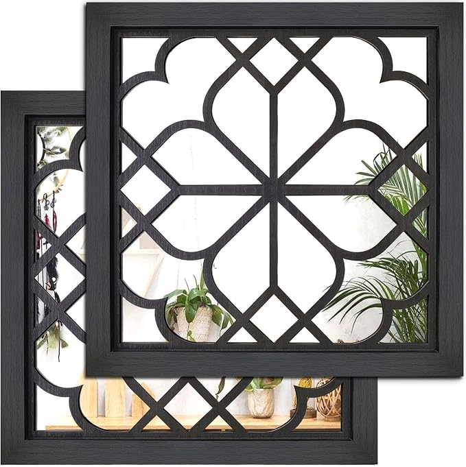 Wocred 2 PCS Square Wall Mirror,Gorgeous Rustic Farmhouse Accent Mirror,Black Entry Mirror for Bathroom Renovation,Bedrooms,Living Rooms and More(12”x12”) by Wocred
