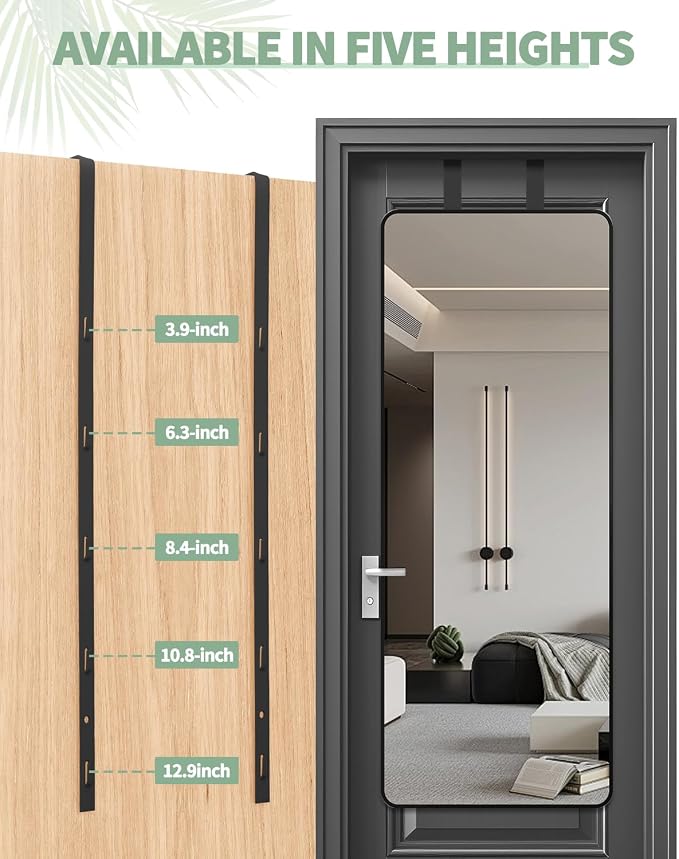 2 PCS Over The Door Mirror Hanger, Adjustable Door Mirror Hanger, Five-Hole Over The Doors-Mirrors Hook, Mirrors Doors Hangers with 2 Iron Filings and Screws (Black) - Image 5