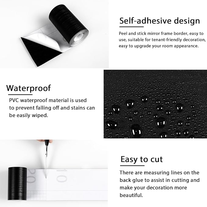 Alened 6M Black Mirror Border Peel and Stick, Wood Grain Wallpaper Border - Image 7