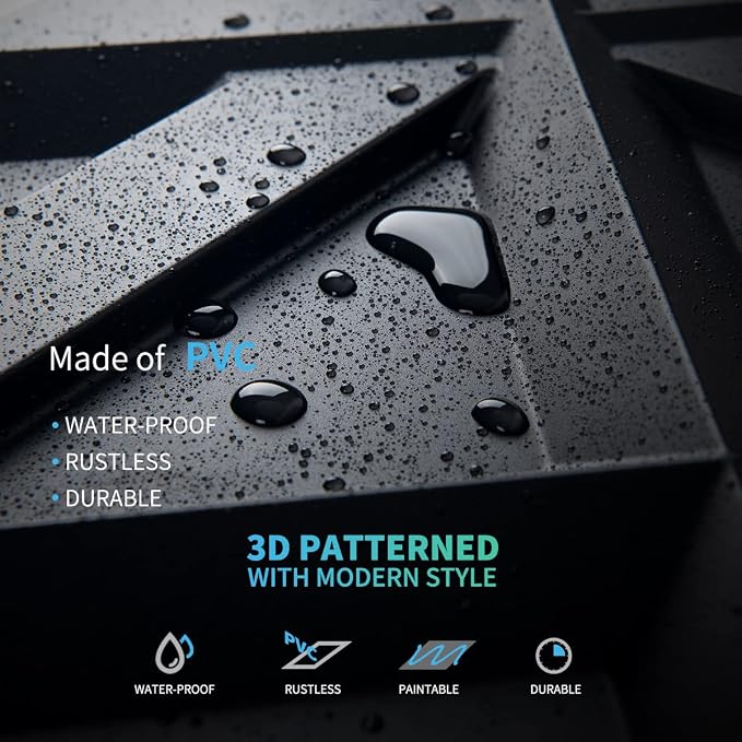 Art3d Decorativ PVC Glue-Up 3D Wall Panel, 19.7 x 19.7 in, 12-Pack, Black | Waterproof, Scratch Resistant, Wall & Ceiling Decor Panels, Ideal for Commercial Spaces - Image 5