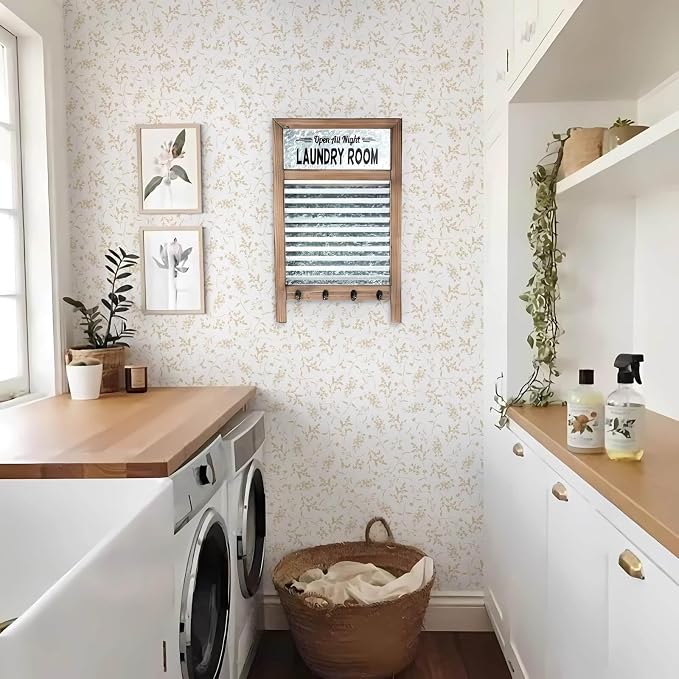Ismoon Floral Wallpaper Peel and Stick Beige Neutral Contact Paper Wildflowers Leaf Stick on Wall Paper Textured Removable Self Adhesive Vinyl Wallpaper for Bedroom Bahtroom Wall Decor 17.3x196in - Image 4