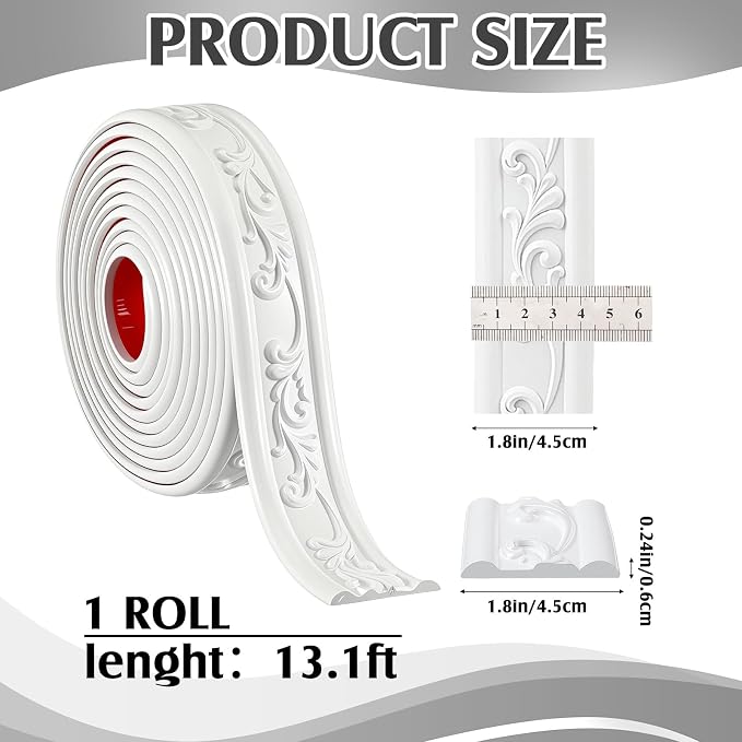 White Peel and Stick Crown Molding Trim, 13.1 ft X 1.8" - Image 2