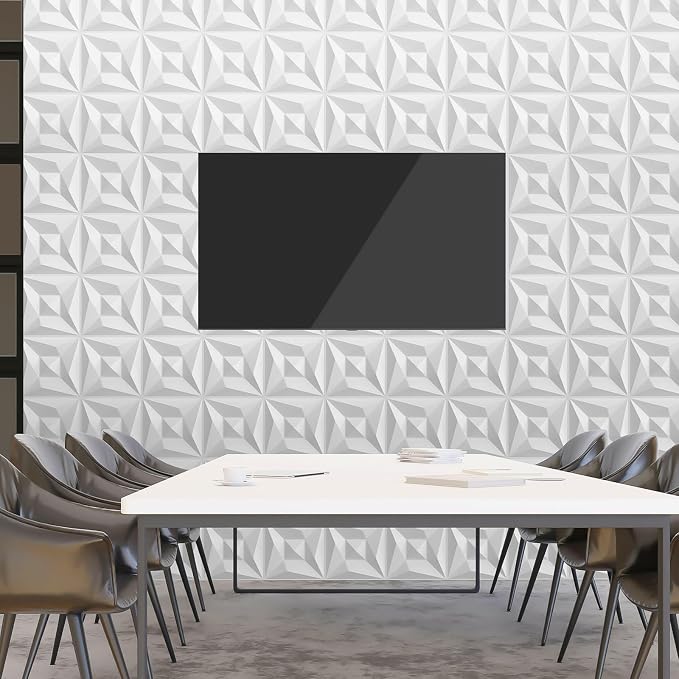 40 PCS 3D Wall Panels for Interior Décor White 11.8"*11.8" Wall Covering Panels，PVC Textured 3D Tile for Living Room，Bedroom DIY Interior Wall Décor - Image 8