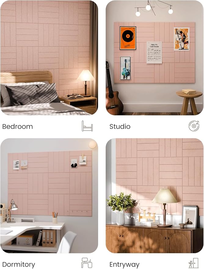 Fluxynara 48" x 36" Large Felt Bulletin Board, Pink | 12 Pack Cork Board Alternative with 60 Safe Adhesive Tabs, Pin Boards for Wall Decor, Home, Office, Classroom,Dorm - Image 7