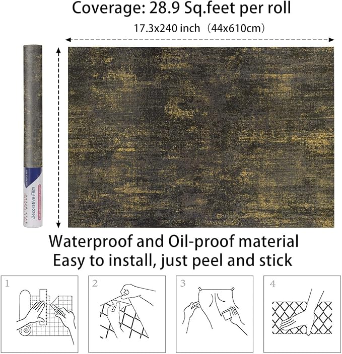 Arthome Black Gold Wallpaper Peel and Stick Contact Paper 17" x 240" | Covers 28.3 sq ft.Removable,Waterproof & Oil-proof,Perfect for Tall Bedroom Accent Walls or Headboards - Image 6