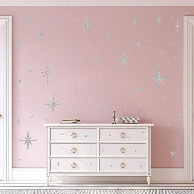 Retro Starburst Wall Decals Star Wall Stickers Atomic Stars Celestial Decor | Peel and stick, silver wall stars, starburst wall decor, removable art murals, for nursery living room bathroom - Image 6
