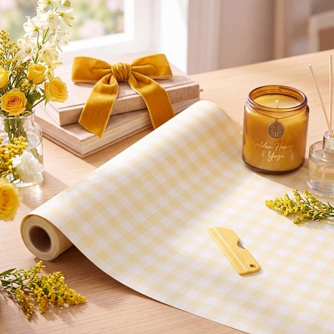 Drydiet Yellow Gingham Wallpaper Peel and Stick Contact Paper 15.8 x 118.1 | Self Adhesive Removable, Wall Sticker Paper for Bulletin Home Locker Dorm Classroom Bedroom Living Room Decor - Image 3
