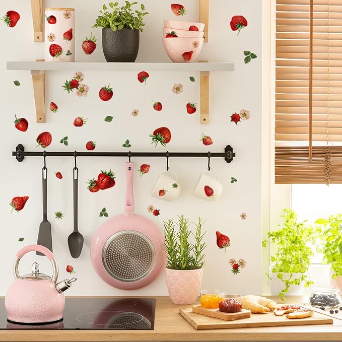 4 Sheets Removable New Strawberry Wall Decal Fresh Fruit Wall Decoration DIY Peel and Stick Wall Art Wallpaper for Bedroom Living Room Kid's Room Nursery Rental House Apartment Decoration - Image 5