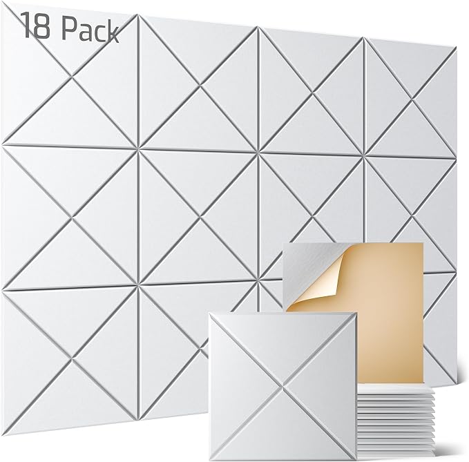 Sonicism 18 Pack X-Lined Acoustic Panels with Self-Adhesive, 12"X 12"X 0.4" Sound Proof Foam Panels, Decorative Soundproof Wall Panels, Sound Absorbing Tile for Home & Offices, White by Sonicism