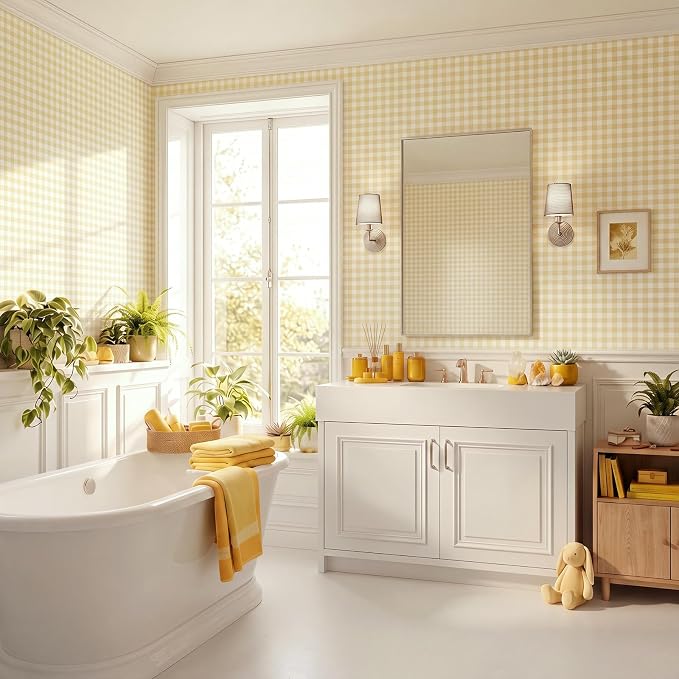 Drydiet Yellow Gingham Wallpaper Peel and Stick Contact Paper 15.8 x 118.1 | Self Adhesive Removable, Wall Sticker Paper for Bulletin Home Locker Dorm Classroom Bedroom Living Room Decor - Image 6