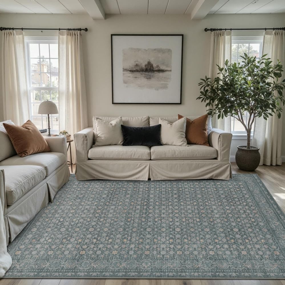 Area Rugs 5x7, Washable Rugs for Living Room, Light Blue - Image 4