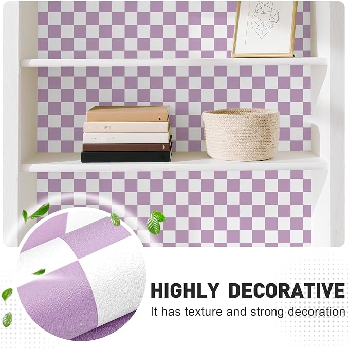 Purple and White Contact Paper Mosaic Checkered Peel and Stick Wallpaper 17.3"x120" Self Adhesive Waterproof Vinyl Roll for Bathroom Kitchen Backsplash Cabinets Shelf Liners Drawers - Image 3
