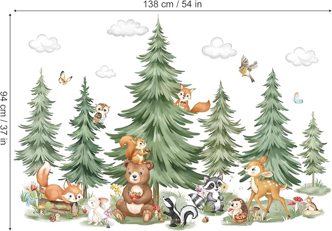 decalmile Mountain Pine Tree Forest Animals Bear Wall Decals Stickers (XL) - Image 5