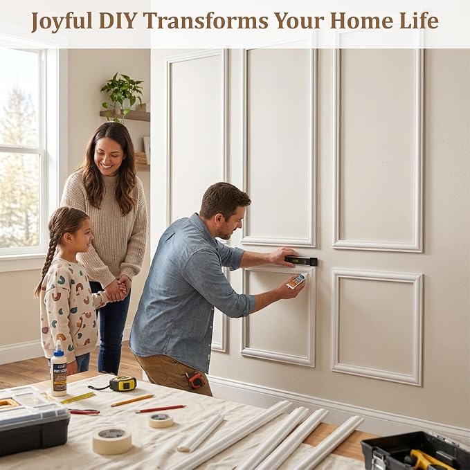 Wainscoting Panels Peel and Stick 3 Set Wall Molding Kit Premade Décor | Self Adhesive Backing, 3D Textured Surface, No Nails or Drilling, Easy DIY Assembly, for Living Room Bedroom Indoor Space - Image 5