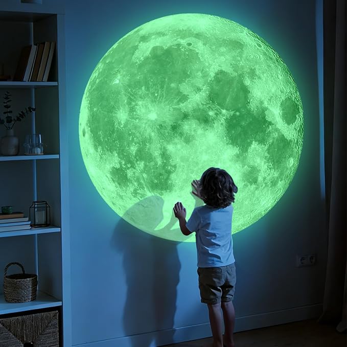 Vancoup 6 Sheets Huge Glow in The Dark Green Moon Wall Stickers Home Decor | Luminous Full Moon Decals Peel & Stick Wall Decor for Kids Room Bedroom Living Room(51.18 inches × 50.39 inches) by VANCO-UP