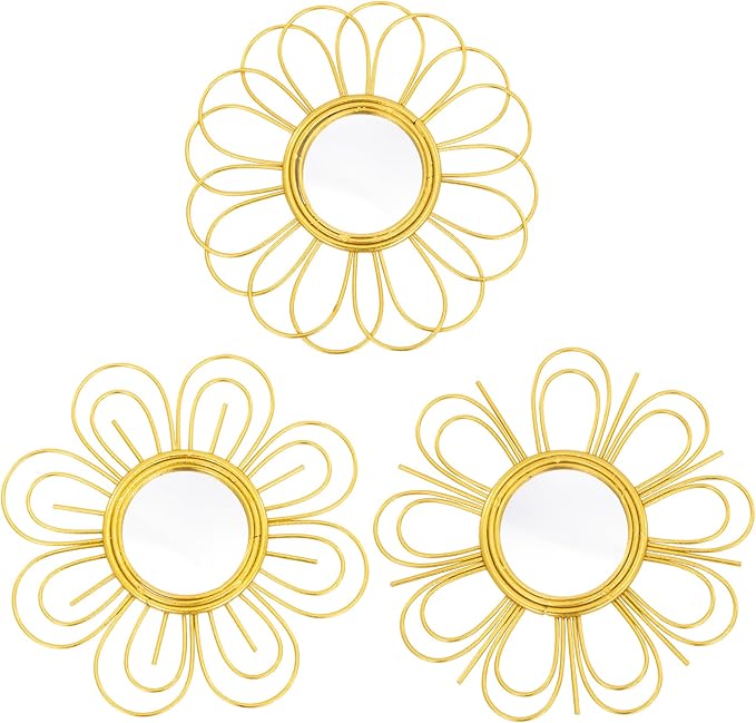 Gold Mirrors 3 Piece, 9 inch Flower-Indoor Shaped Mirror Hanging Wall Decor by Manortang