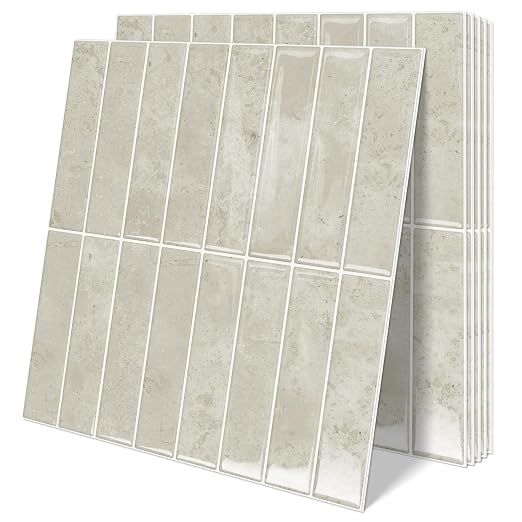 10 Sheets Upgraded Thicker Design Subway Tile Peel and Stick Backsplash | 12”×12”Self Adhesive Wall Tiles Stick on Back Splash for Kitchen,Bathroom,Camper(Beige) by MOONFUN