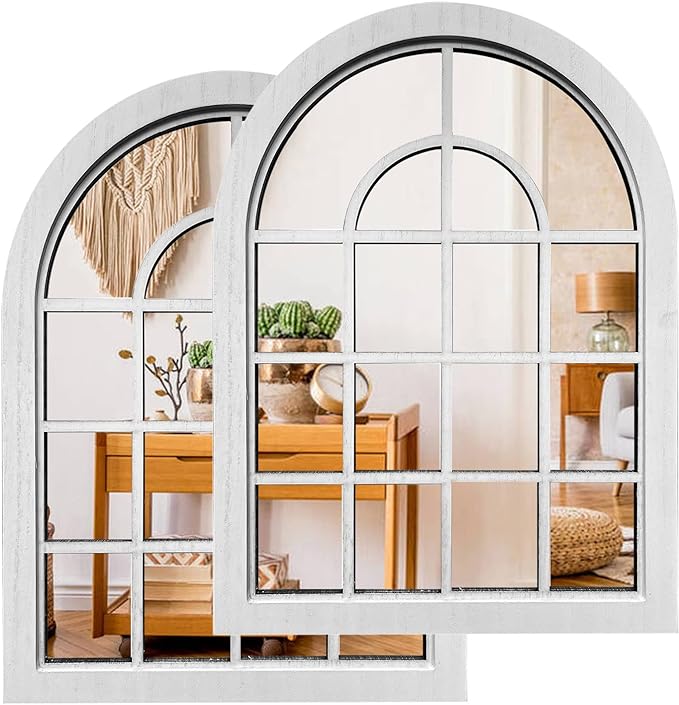 ZEXUIRU 2 Set Rustic Wall Mirrors for Bedroom Bathroom Living Room Entryway Wood Farmhouse Easy to Hang Framed Decorative Accent Hanging Wall-Mounted Mirror Set for Living Room - White by ZEXUIRU