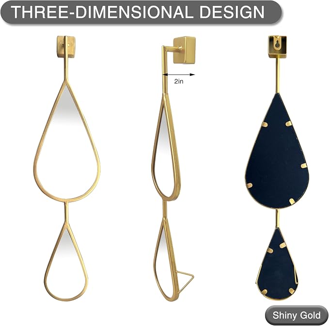BAODANFU Wall Mirrors Decorative, Gold Tear Drop Shape Mirrors for Wall of Entryway, Living Room, Bedroom, Over Fireplace, Mantle Wall Decor Golden (Shiny Gold, 5 Pack) - Image 5