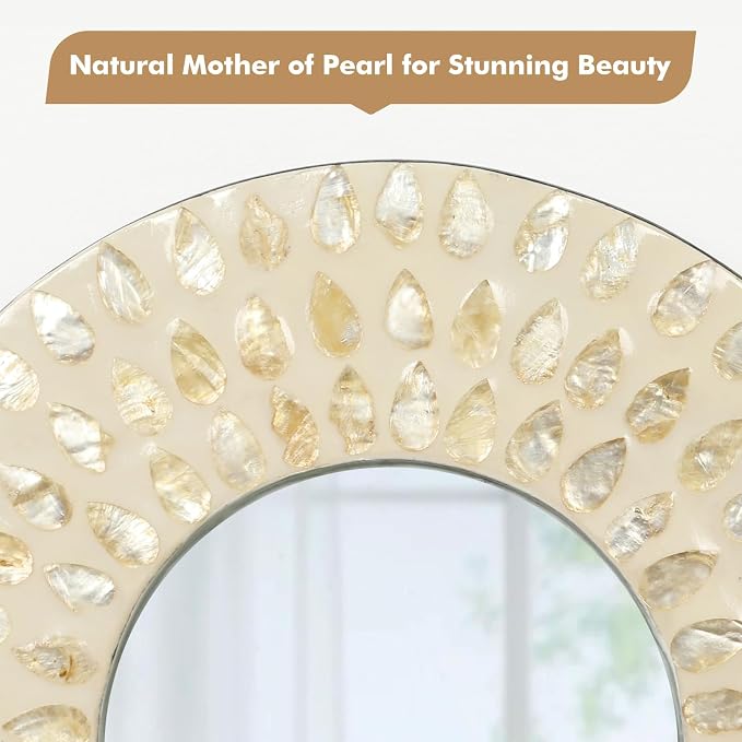 Boho Mirror Wall Decor for Living Room, Natural Mother of Pearl Art - Image 2