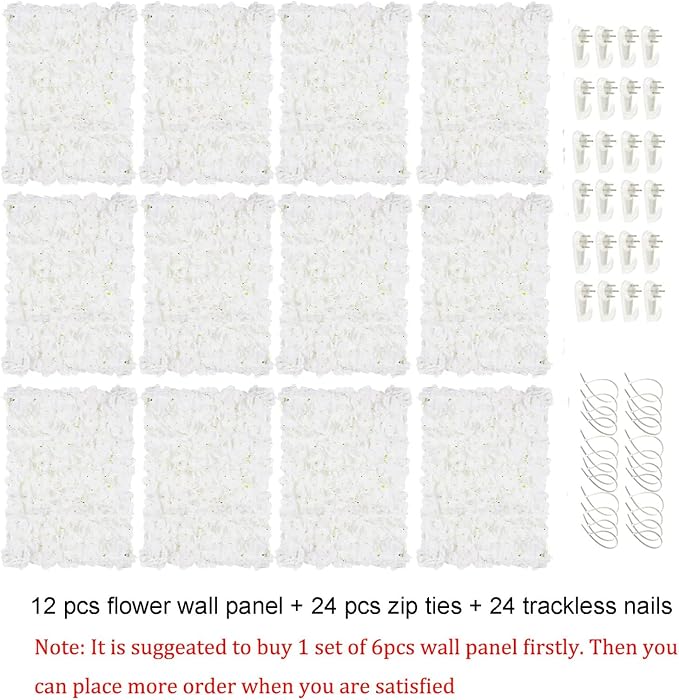 BLOSMON Hydrangea Flower Wall Panel - 12 Pcs White 24 x 16 Inch Backdrop | Floral Wall for Wedding Party Baby Bridal Shower Decor - Hanging Fake Silk Flower Backdrop Decoration - Image 6