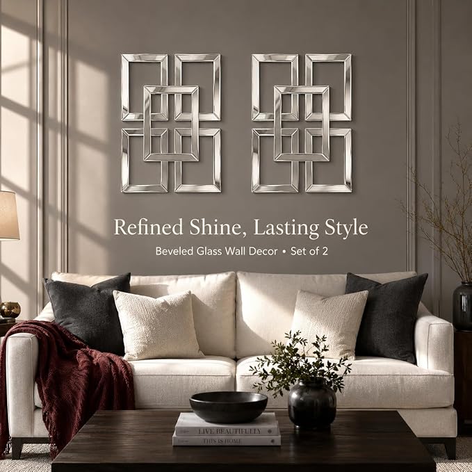 Square Decorative Wall Mirror 13 x 17 Inch, Silver Frameless Mirror Wall Decor with Beveled Edge, Modern Wall Mounted Accent Mirror for Living Room, Bedroom, Hallway, Set of 2 - Image 5