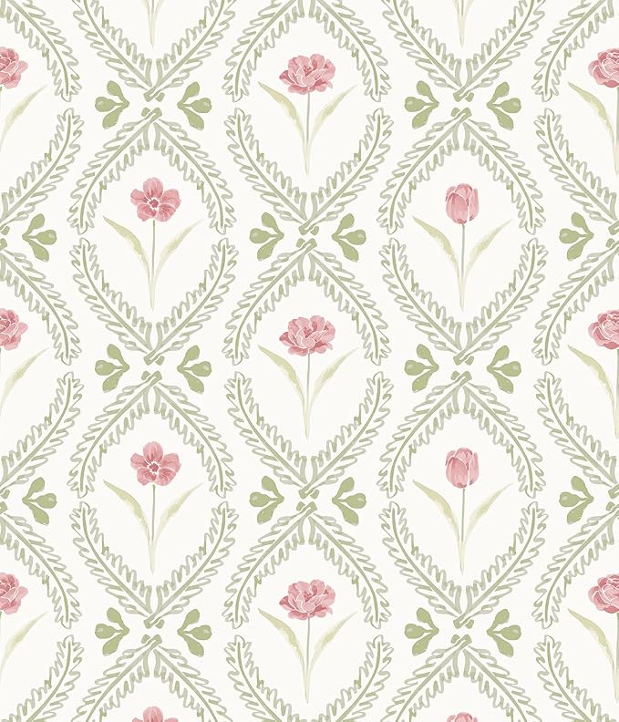 Orainege Peel and Stick Wallpaper Floral Wallpaper 16.9in x118.1in | Green Pink Leaf Contact Paper Vinyl Waterproof Self Adhesive Boho Botanical Wall Paper for Bedroom Shelf Cabinet Decor by Orainege
