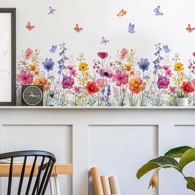TUOKING Orange Flowers Wall Stickers Decor,Removable Butterfly Wall Murals | Peel and Stick Modern Wall Art Decal Home Decor for Kitchen,Bedroom,Living Room(MS3160) - Image 4