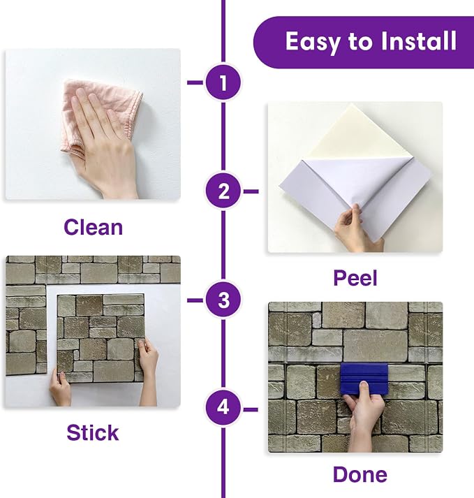 3D Peel and Stick Faux Stone Wall Panels 11.8" x 11.8" 10-Pack | Brown, Stone-Look Textured Wall Sticker, Thin Lightweight PVC Self Adhesive Wall Tiles for Interior Decor, Cover 9.7 sq ft - Image 5