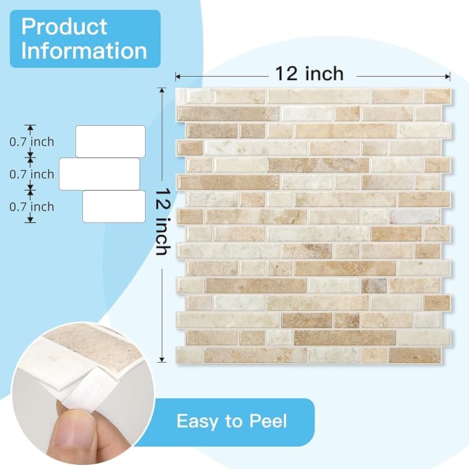 Art3d Linear Tile Peel and Stick Backsplash, 10-Pack, Eurasian Mocha Stone | 12 x 12 Inch, Enhanced Thickness, Warp Resistant, Strong Adhesion, Sturdy, for Kitchen, Bedroom, Ideal for Home Improvement - Image 7