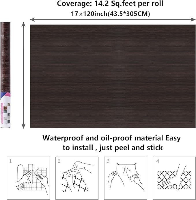 Arthome 16.5" x120" Peel and Stick Wood Contact Paper Self-Adhesive Brown Walnut Wallpaper,Decorative Vinyl Film for Countertop,Cabinets,Shelf,Drawer Liner,Easy to Clean Removable Wall Covering - Image 7