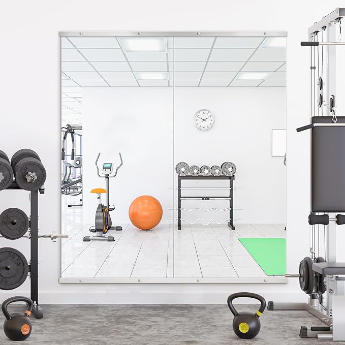 Home Gym Mirror for Wall, 56x28x2PCS Frameless Full Length Mirror, Silver - Image 5