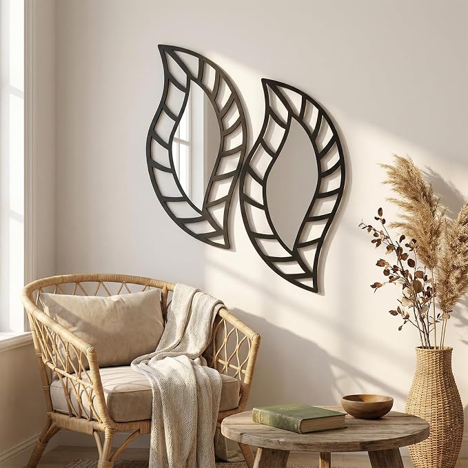 2 Pack Leaf Teardrop Wall Mirrors, 7.87x15.75 inches Black Decorative Wall Mounted Mirrors Acrylic Walls Mounted Decorations for Living Room Bedroom Bathroom Vanity Entryway Home Decor - Image 5