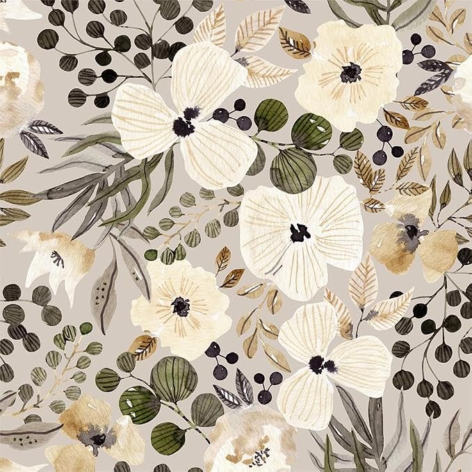 18"x236" Boho Cream/Brown Daisy Flower Peel and Stick Self Adhesive Wallpaper Removable Contact Paper Stick on Easy Peel Off Wall Paper for Kitchen Bedroom Bathroom Renter by VistaPalette
