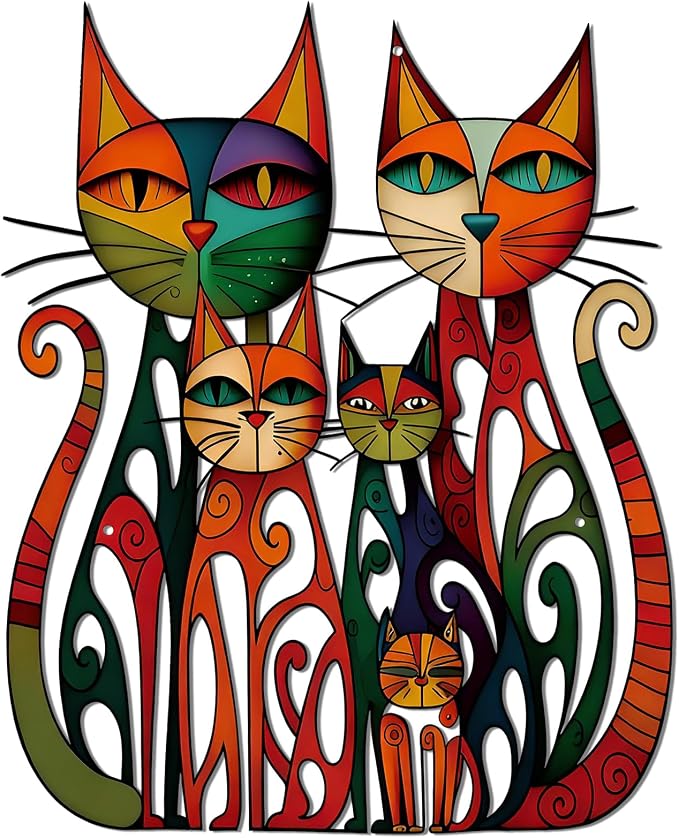 Wesiti Metal Cat Wall Art 11x11.8in Colorful Retro Iron Sculptures | Vintage-chic Geometric Feline Design, Retro Decor for Living Room Bedroom Kitchen Office, Great for Cat Lovers Home by Unteilti