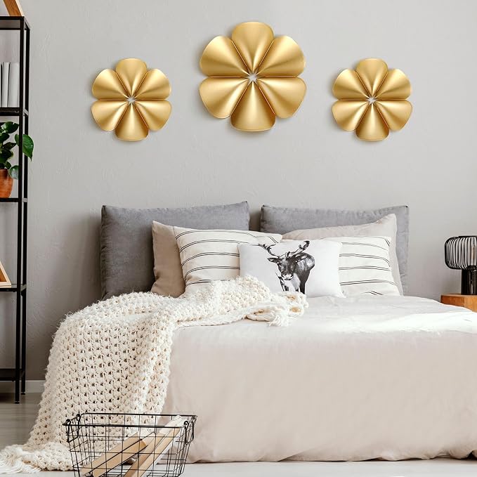Fourluoo 3 Pack Gold Sunburst Mirrors for Wall Decor Circle Flowers Mirrors Decorative Gold Hanging Wall Art Flowers Mirror for Home Living Dinning Room Bedroom Bathroom Boho Decoration(Floral) - Image 6