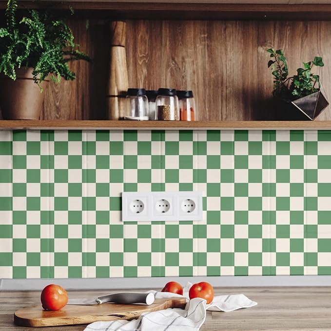 Drydiet Green Checkered Peel and Stick Wallpaper 15.75'' X 197" | Plaid Funky Checkered Contact Paper, Waterproof Contact Wallpaper, Vintage Gingham Decor for Room Bathroom Cabinet, Trendy - Image 4