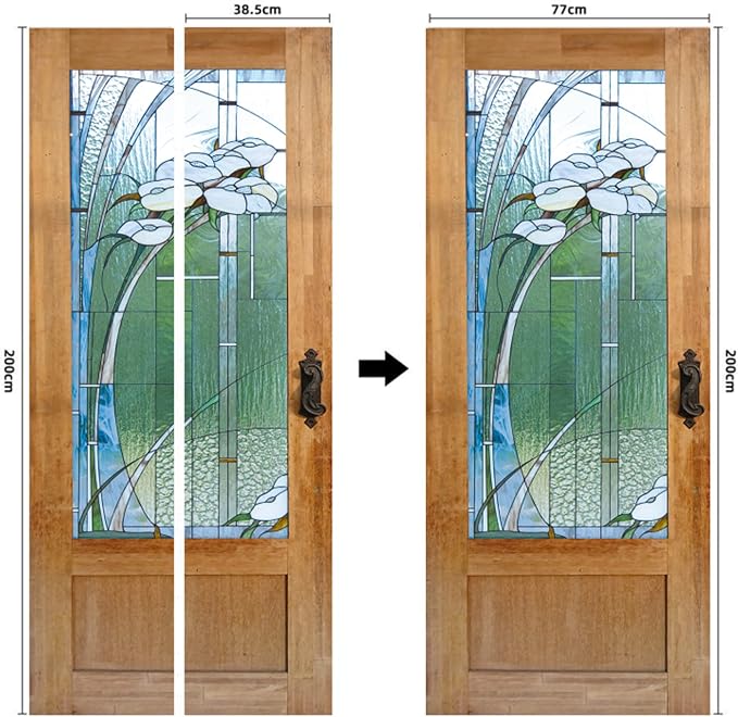 artfanke 3D Stained Glass Door Sticker Peel and Stick 30.3"x78.7"- Self-Adhesive Retro Wood Door Murals Wallpaper - Waterproof Wall Decal for Home Decor (2 Sheets/Set) - Image 7