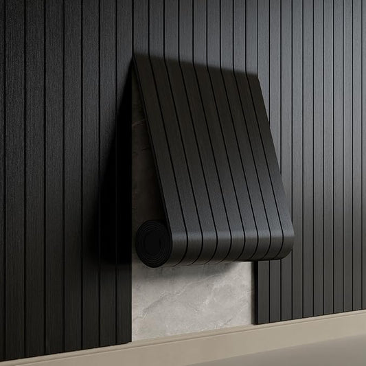 YU LI 3DH Peel and Stick PVC Slat Wall Panel 236"x15.75" Self-Adhesive Thick Faux Black Wood Grain Wallpaper Panel 3D Soundproof Wall Panels for Walls & Ceilings by YULI3DH