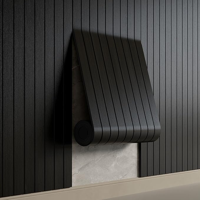 YU LI 3DH Peel and Stick PVC Slat Wall Panel 118"x15.75" Self-Adhesive Thick Faux Black Wood Grain Wallpaper Panel 3D Soundproof Wall Panels for Walls & Ceilings by YULI3DH
