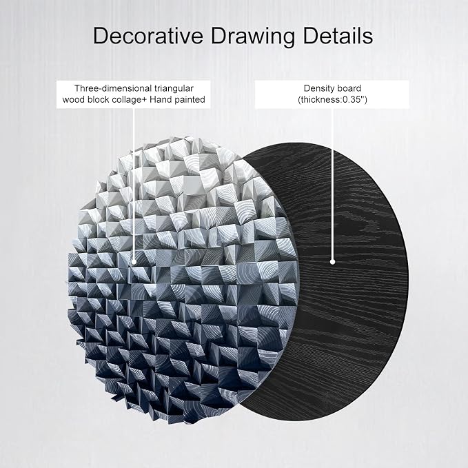LIUZEYUE Extra Large Monochrome Wood Mosaic, Circular Relief, Wood Texture | monochrome round wood wall sculpture; light-to-dark gray, wall coverage; hotel atrium round focal wall; 59 in diameter - Image 4