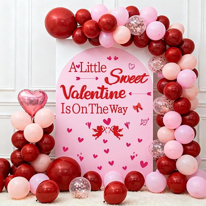 LHIUEM A Little Sweet Valentine is On The Way Decals Red Hearts Valentine Birthday Banner A Little Sweetheart is On The Way Happy Birthday Stickers for Valentines Baby Shower Party Photo Props Arch - Image 5