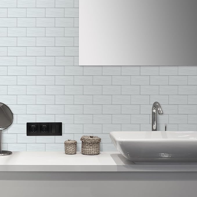 AULIGET 4-Piece Stainless Steel Subway Tile Peel and Stick Backsplash, 3" x 6" Metal Stick on Wall Tiles for Backsplash Kitchen, Bathroom, Laundry Room, Camper, Fireplace - Image 4