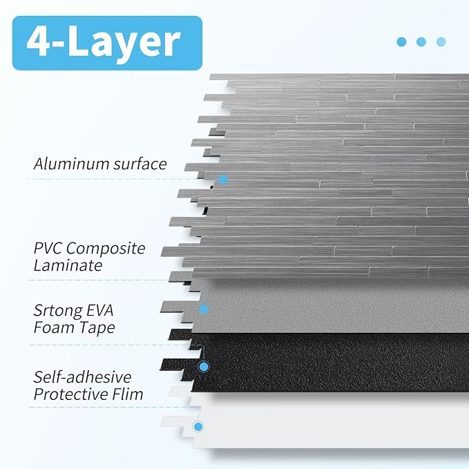 Art3d 10-Pack Metal Peel and Stick Backsplash Tile, Silver Parallel | 12" x 12", Stainless Steel, Self Adhesive, Anti-Corrosion, Waterproof, Lightweight, Ideal for Kitchens, Bathrooms - Image 8