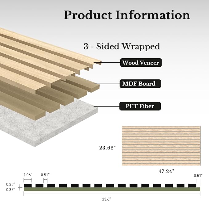 MISSDAY Wood Slat Acoustic Wall Panels, 4 Packs 47.2" x 23.6" Grey-Oak Soundproof Panel For Interior Wall Decor Noise Absorbing-3D Textured Wooden Panel Sound-Absorbing for Home, Office, Studio - Image 6