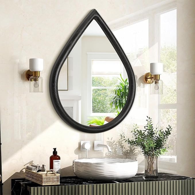 Wood Frame Mirror Black Teardrop Wall Mirror Farmhouse Rustic Decorative Irregular Wall Mirrors for Bathroom Living Room Vanity Entry Hall 16x20 Inch - Image 2