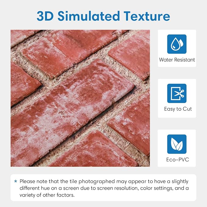 COMSTICKC 3D Peel and Stick Faux Brick Wall Panels for Quick DIY Wall Decor | Red, 10 Pcs 15.7" x 11.8", Not Real Brick, Lightweight Thin PVC Fake Brick Decorative Wall Sticker Covering, Cover 12.9 sq ft - Image 3