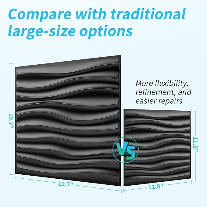 Art3d 20 Pack Decorative 3D Wall Panels, 19 Sq.Feet PVC Interior Wall Décor, 11.8"x11.8", Black - Image 4